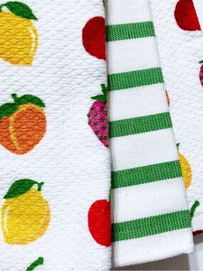 Kate Spade NWT 3 Pc Fruit & Stripes Kitchen Towels